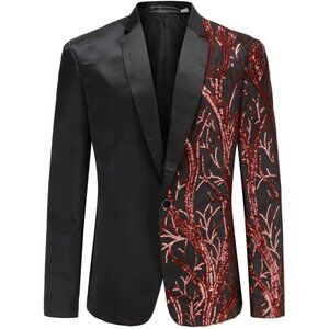 Men's Lightning Tree-black Red Stylish Dinner Tux Dress Blazer Slim Fit Coat